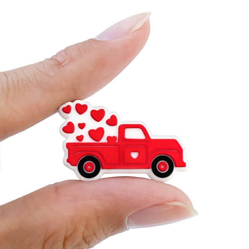 Wholesale 10pcs Valentine's Day Creative Food Grade Love Car Baby Pacifier Chain Cartoon Silicone Beads
